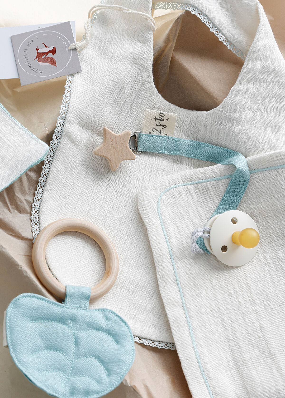 2 Stories White Mint Organic Muslin Set of 5 - 3