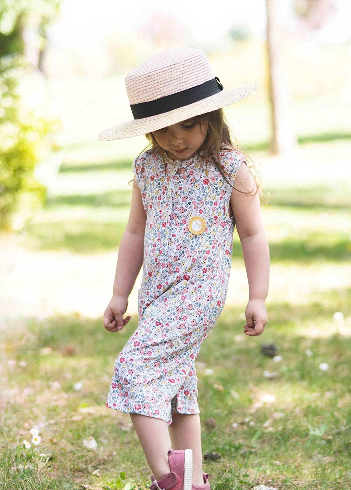 Little Gusto Bambu Çiçek Desenli Kolsuz Kız Çocuk Şort Tulum - 3