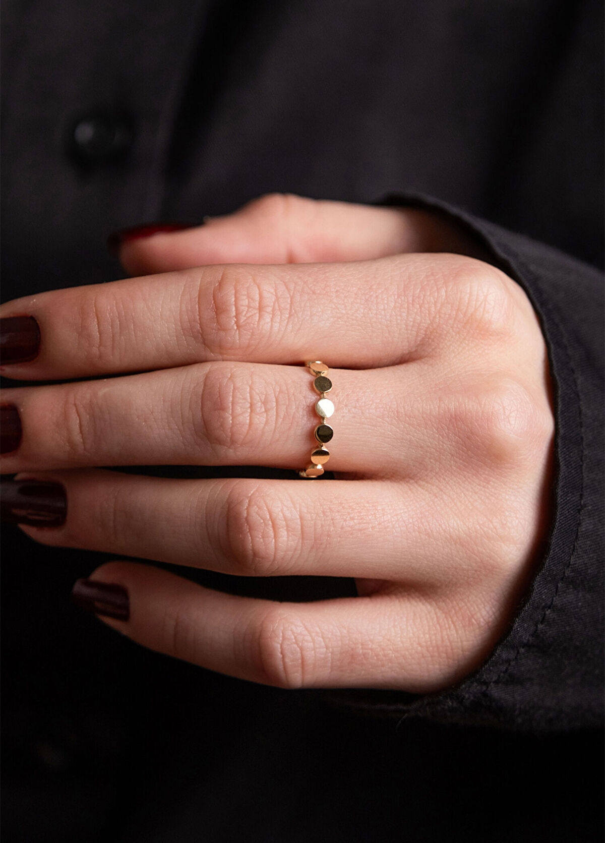 Safir Mücevher Daire Vagon 14 Ayar Altın Kadın Yüzük - 3