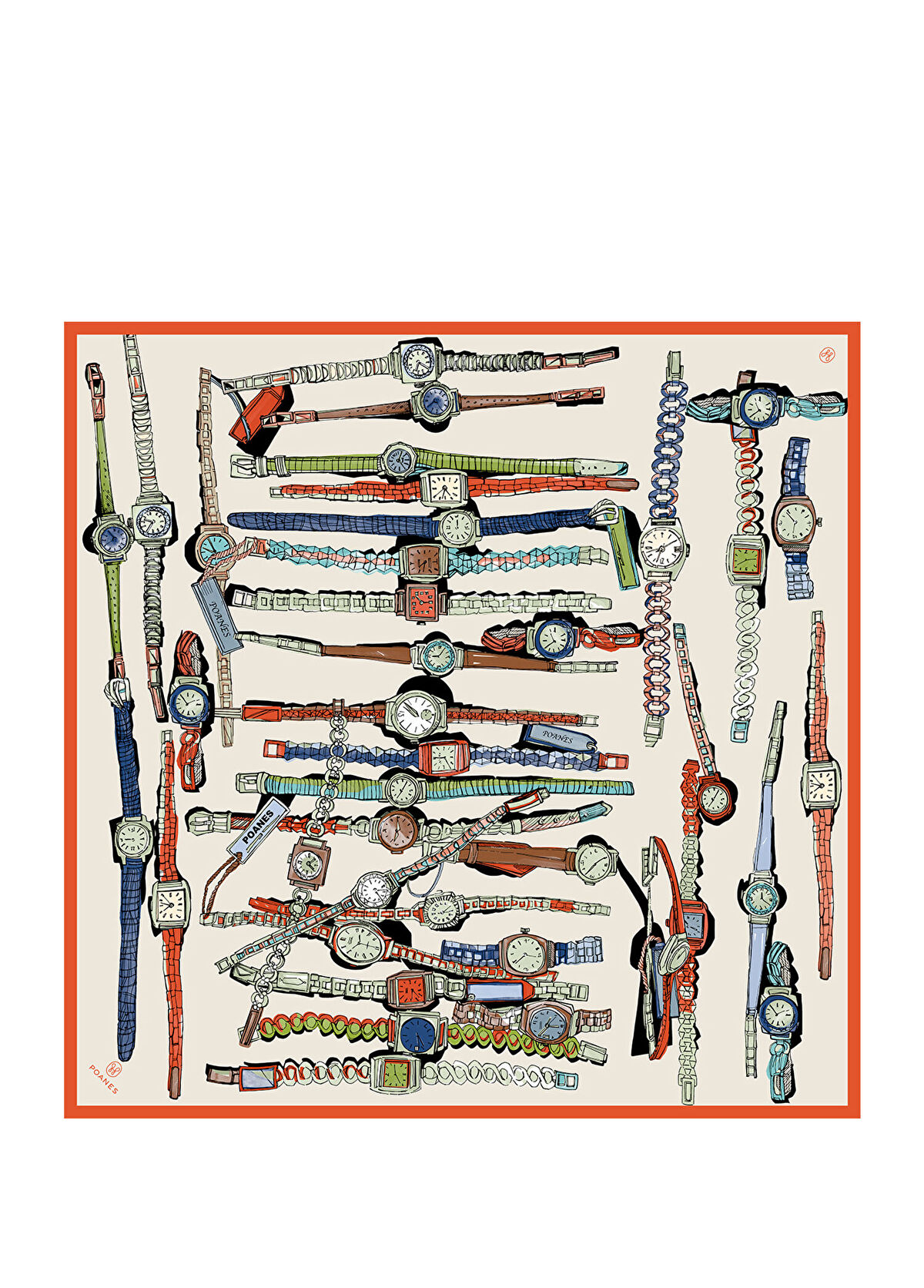 Poanes Saat Desenli İpek Kadın Eşarp - 1