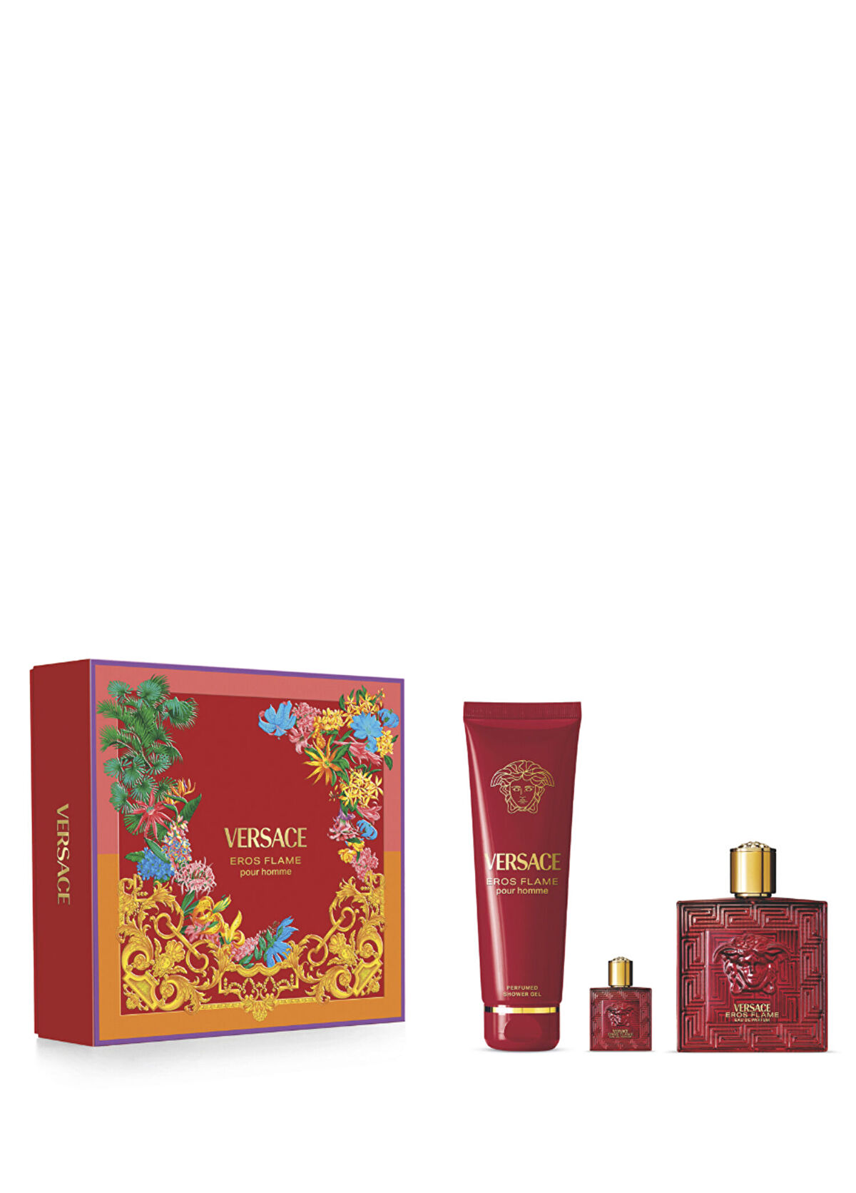 Versace Eros Flame EDP 100 ml Perfume + 150 ml Shower Gel + 5 ml Travel Size Men's Perfume Set - 1