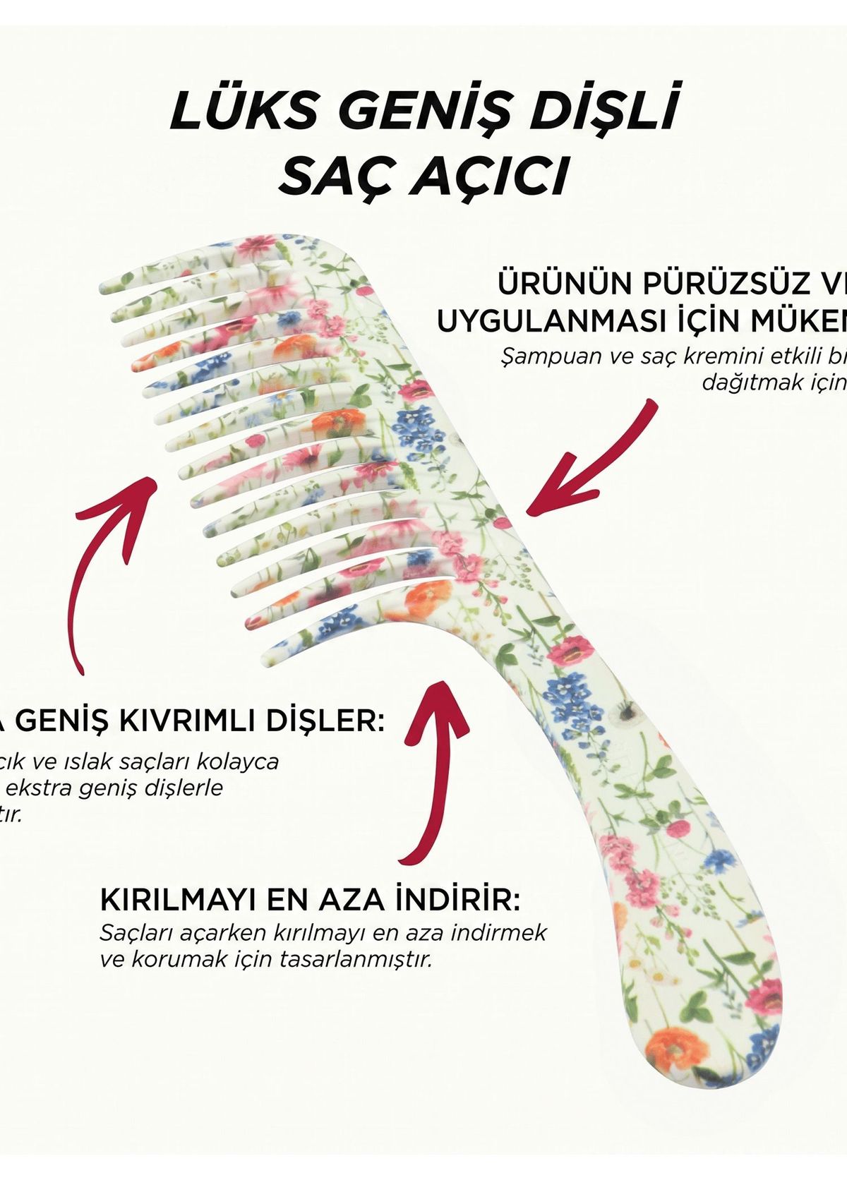 Denman D28 Wide Tooth Detangler Floral Fantasies Geniş Ağızlı Tarak  - 3