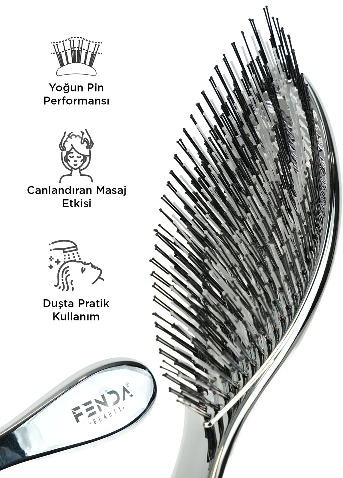 FENDA Profesyonel Chrome Silver 4 Pinli Dar Başlık Gümüş Saç Fırçası - 3