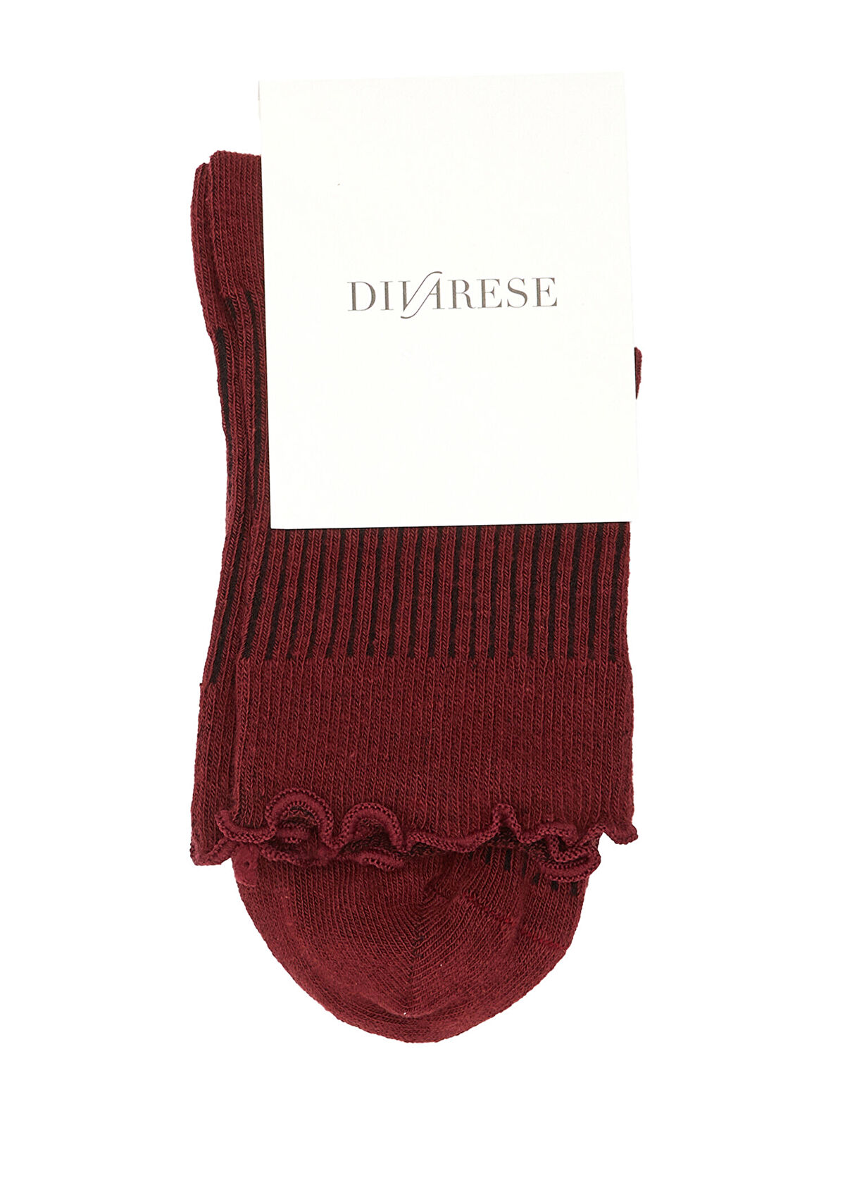 Bordo Çizgi Desenli Kadın Soket Çorap - Görsel 4