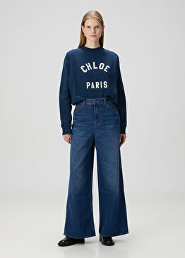 Lacivert Wide Leg Jean Pantolon