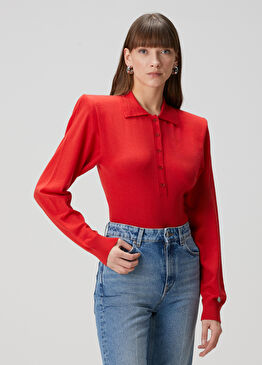 Kırmızı Polo Yün Triko