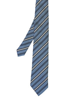 Açık Mavi Çizgi Desenli İpek Kravat