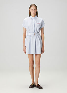 Suzan Mavi Çizgili Mini Gömlek Elbise