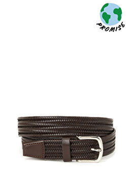 Kahverengi Örgü Dokulu Erkek Deri Kemer