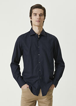 Lacivert Geometrik Desenli Gömlek