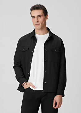 Siyah Diyagonal Dış Gömlek