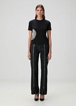 Siyah Fermuar Detaylı Jean Pantolon