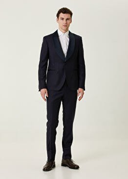 Lacivert Kazayağı Desenli Yün Takım Elbise