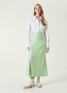 Açık Yeşil Midi Saten Etek