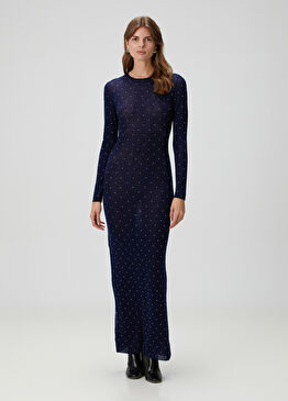 Lacivert Troklu Maksi Yün Elbise