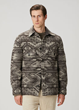 Kervon Koyu Kahverengi Etnik Desenli Dış Gömlek