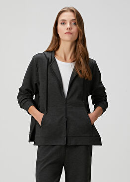 Antrasit Kapüşonlu Fermuarlı Sweatshirt