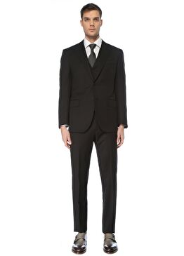 Siyah Kelebek Yaka Yelekli Yün Takım Elbise