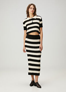 Ekru Siyah Midi Triko Etek
