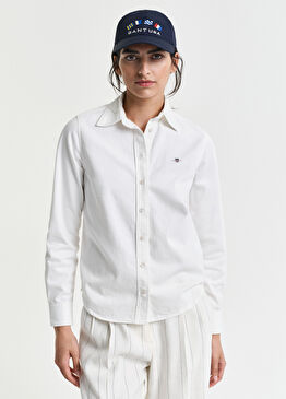 Beyaz Regular Fit Klasik Yaka Kadın Gömlek