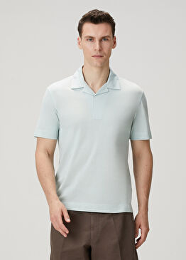 Açık Mavi Polo Yaka İpek T-shirt