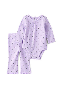 Mor Body Pantolon Kız Bebek 2'li Set