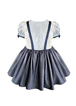 Mavi Kareli Kısa Kollu Kız Çocuk Elbise