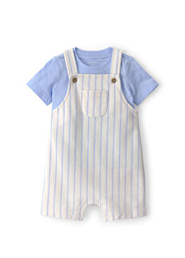 Mavi Çizgili Salopet ve Kısa Kollu T-shirt Erkek Bebek 2'li Set
