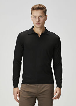 Siyah Polo Yaka Kaşmir Triko