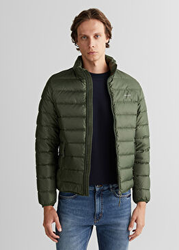 Yeşil Regular Fit Dik Yaka Kaz Tüyü Erkek Mont