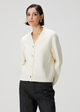 Kırık Beyaz Yün Triko Hırka