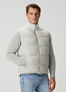 Gri Kazayağı Desenli Yün Yelek