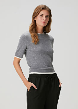 Mylesio Gri Kısa Kollu Yün Triko