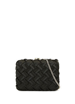Siyah Kadın Örgü Detaylı Kadın Clutch