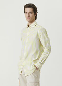 Beyaz Yeşil Çizgi Desenli Gömlek