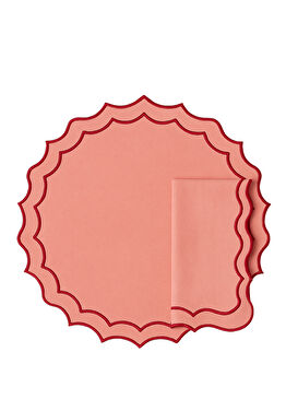 Navy Somon Kırmızı Keten Amerikan Servis Peçete Seti 45 x 45 cm