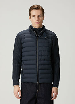 Lacivert Kapitone Garnili Yün Mont