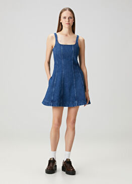 Lacivert Mini Denim Elbise