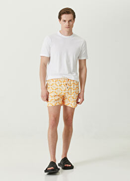 Sarı Beli Kordonlu Çiçek Desenli Mayo