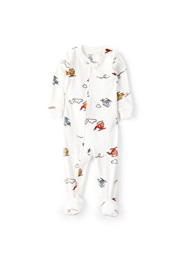 Ekru Desenli Uzun Kollu Erkek Bebek Polar Tulum