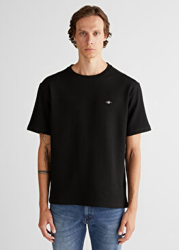 Jacquard c-neck Siyah Relaxed Fit Kısa Kollu Erkek T-shirt
