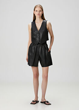 Arla Siyah Deri Şort