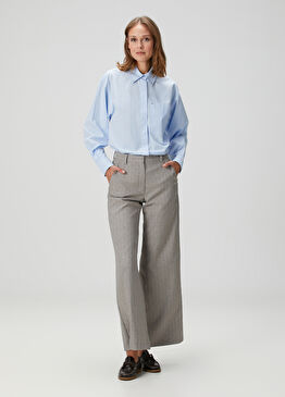 Pafil Gri Çizgili Pantolon