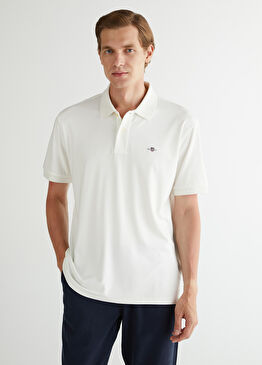 Krem Rengi Polo Yaka Relaxed Fit Kısa Kollu Erkek T-shirt