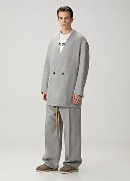 Açık Gri Beli Kordonlu Pilili Yün Pantolon