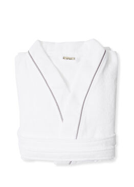 Beyaz Gri Biyeli Unisex Bornoz