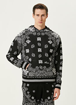 Siyah Kapüşonlu Logo Jakarlı Kazak