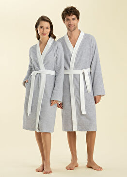 Albera Beyaz/Marin Mavi Unisex Bornoz 