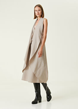 Bej Drapeli Midi Yün Elbise