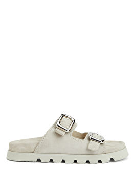 Krem Kadın Deri Terlik